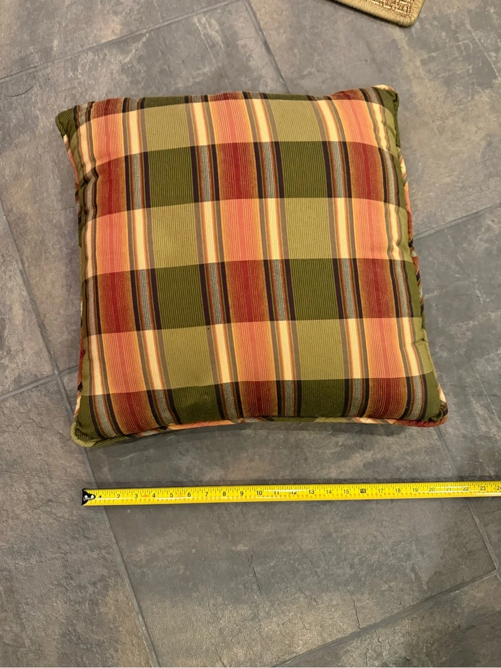 Plaid Outdoor Accent Pillow - Olive, Rust, Cream